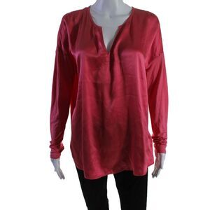 Go By GoSilk Womens Long Sleeve V Neck Back Slit Silk Shirt Pink Size Small